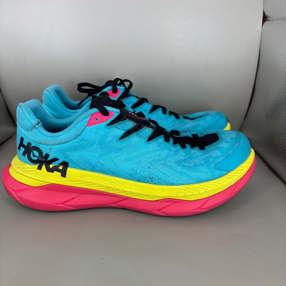Hoka Tecton X Womens 7 Blue Yellow Pink Carbon Fiber Trail Running Shoes 1123162